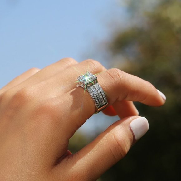 NEW 925 Sterling Silver Princess Cut Diamond Ring - Picture 3 of 7